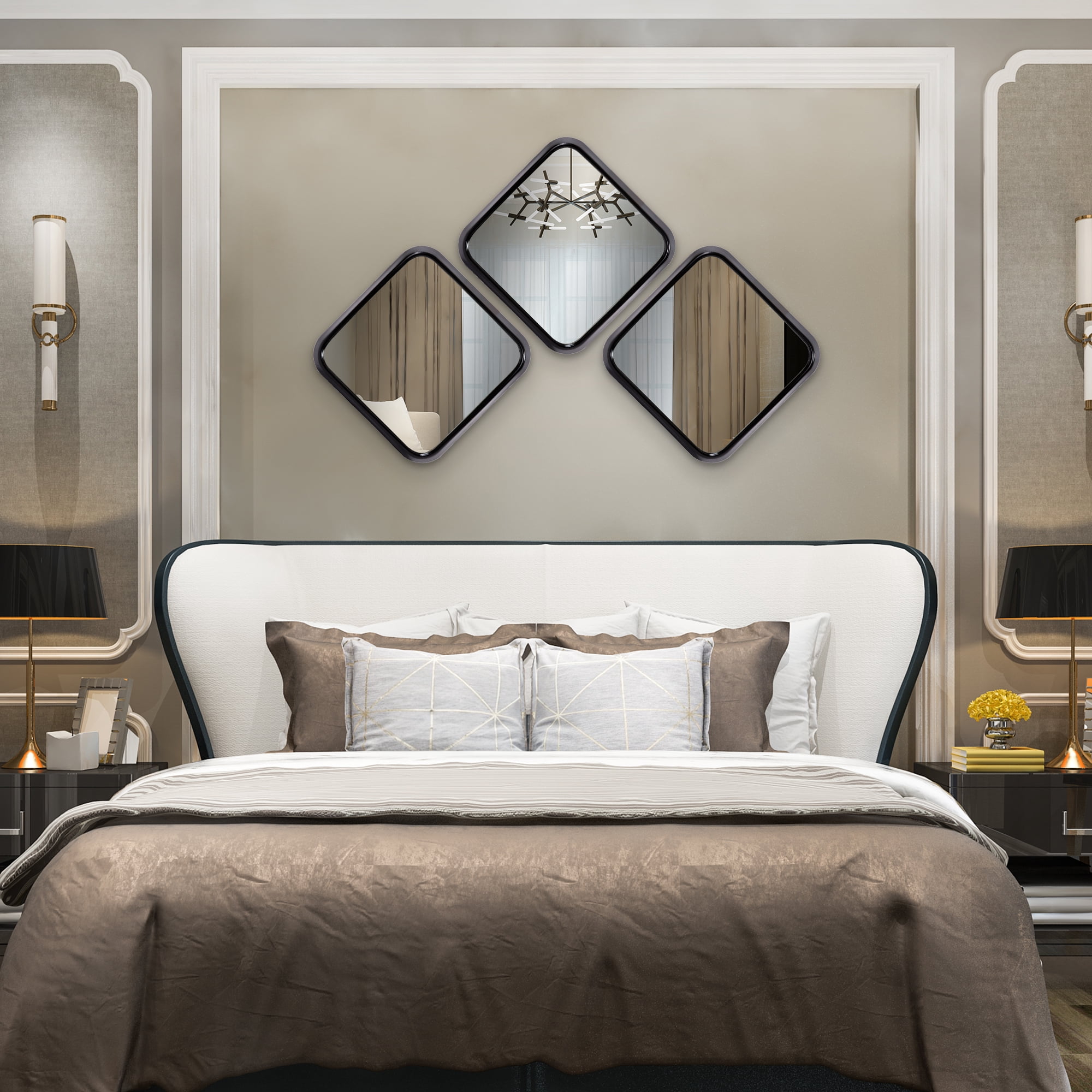 Tyler Dillon Black Contemporary Curved Square Framed Wall Mirror 16.5"H x 16.5"W