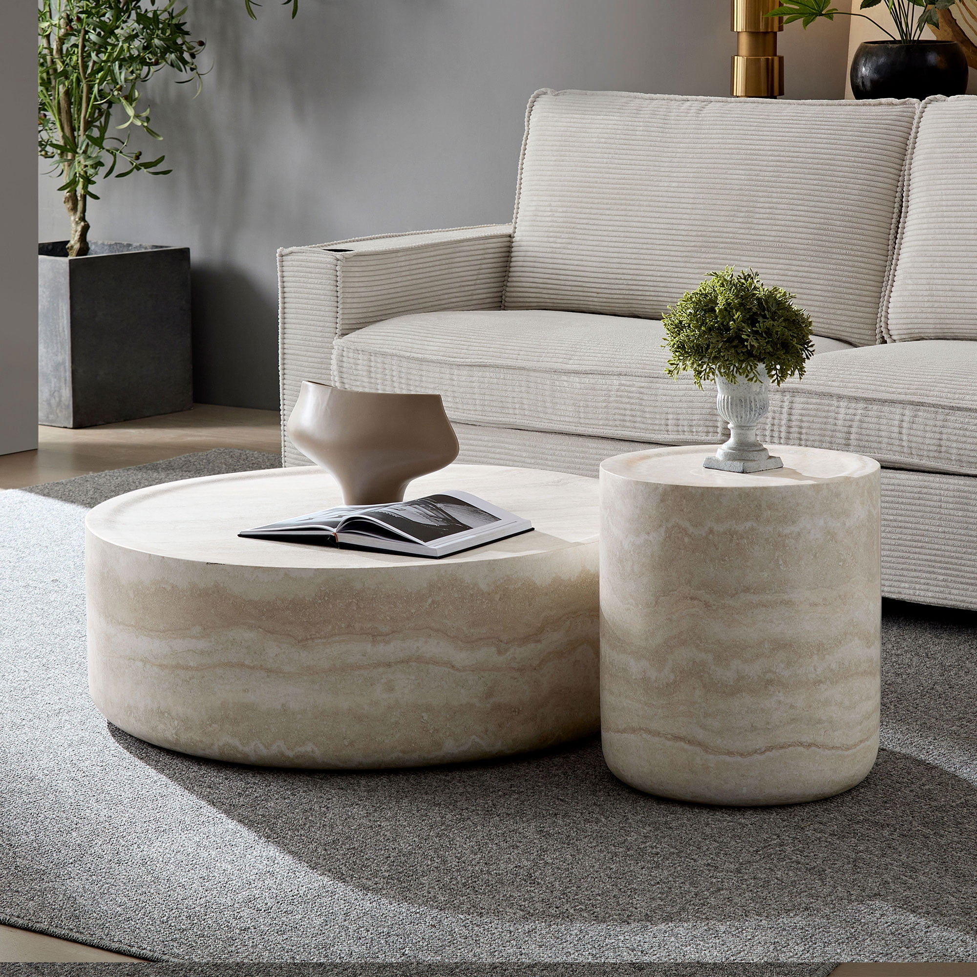 Kevinplus Set of 2 Faux MARS Pattern Round Coffee Tables for Living Room, No Need Assembly.