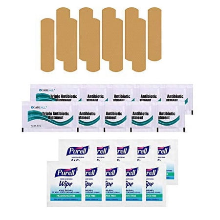 Bulk Bandaids, Triple Antibiotic Ointment and Hand Sanitizing Wipes 900 Pieces Per Case - Homeless Care Package Supplies - First Aid Bandages Pack