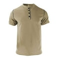 thumbnail image 6 of YLSDY Fashion Men's Casual Henley Shirts Classic Button Cotton Short Sleeve T-Shirt Summer Basic Solid Lightweight Tees Tops Khaki XXL, 6 of 7