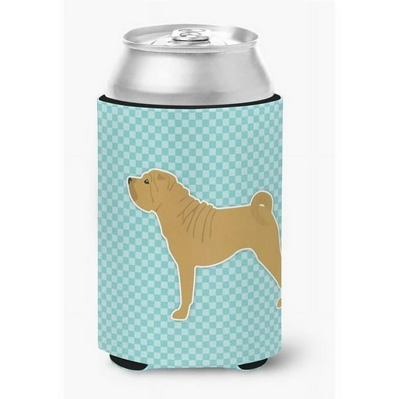 Caroline's Treasures BB3752CC Shar Pei Checkerboard Blue Can or Bottle Hugger, Can Hugger, multicolor