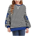 thumbnail image 2 of Xyant Girls Striped Crewneck Sweatshirt Kids Long Sleeve Oversized Fashion Pullover Color Block Tops Fall Winter Clothes (Blue,6-7 Years), 2 of 4