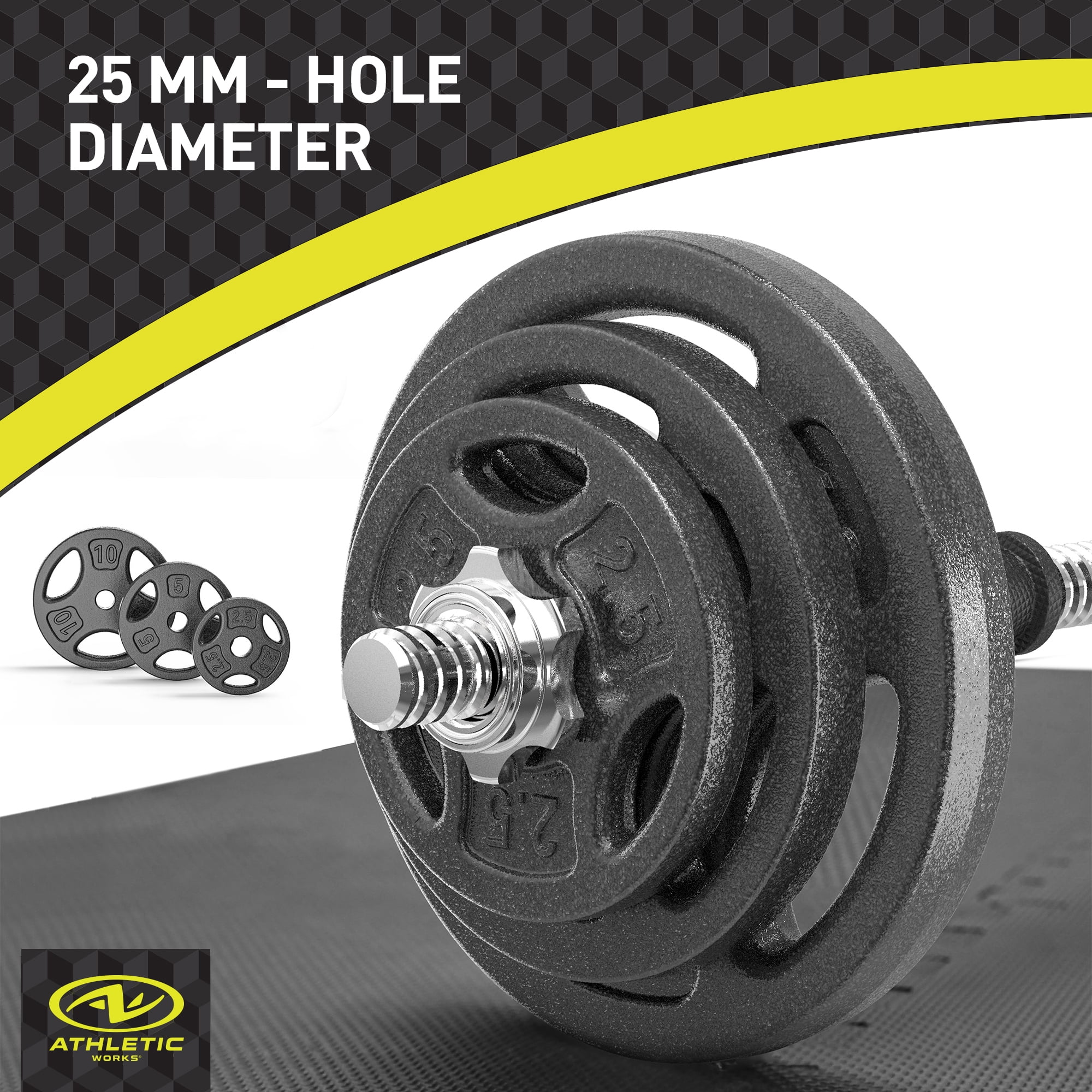 Athletic Works 35LB Cast Iron Weight Plate Set, 2 Each of 2.5, 5 and 10LB, 1-inch Holes Fit Standard Sized Bar