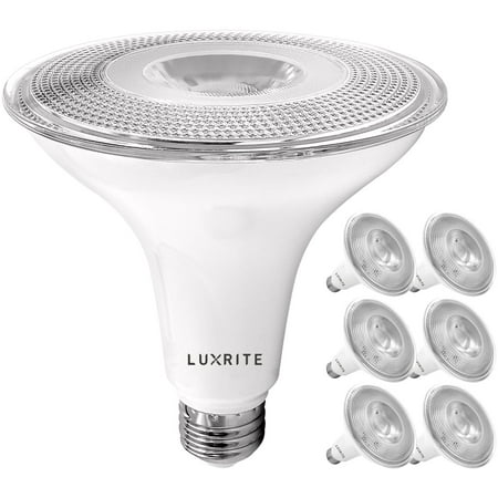

Luxrite 6-Pack LED PAR38 Flood Light Bulb 5000K Bright White 1250 Lumens 15W Dimmable Wet Rated E26 Base UL Listed