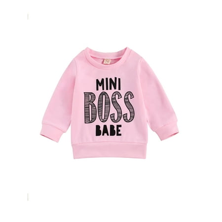 

Sunisery Infant Baby Boys Girs Mini Boss Sweatshirt Hoodie Outfits Long Sleeve Winter Fall Pullover Outerwear Pink Crew Neck 0-6 Months
