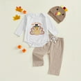 thumbnail image 4 of Kiijoy Thanksgiving Baby Boy Outfits Fall Turkey Embroidery T-Shirt Plaid Pants Hat Set, Sizes 0-3M, 4 of 7