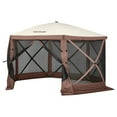 thumbnail image 2 of 6-Wall Pop-Up Gazebo with Mesh Screens & Detachable Privacy Panels - 11.5'x11.5' Instant Sunshade Shelter for Patio, Camping, Beach (Brown), 2 of 3