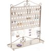 Earring Holder Stand Jewelry Organizer Display Tree Storage Rack with Tray, Ginger Satin Nickel Silver