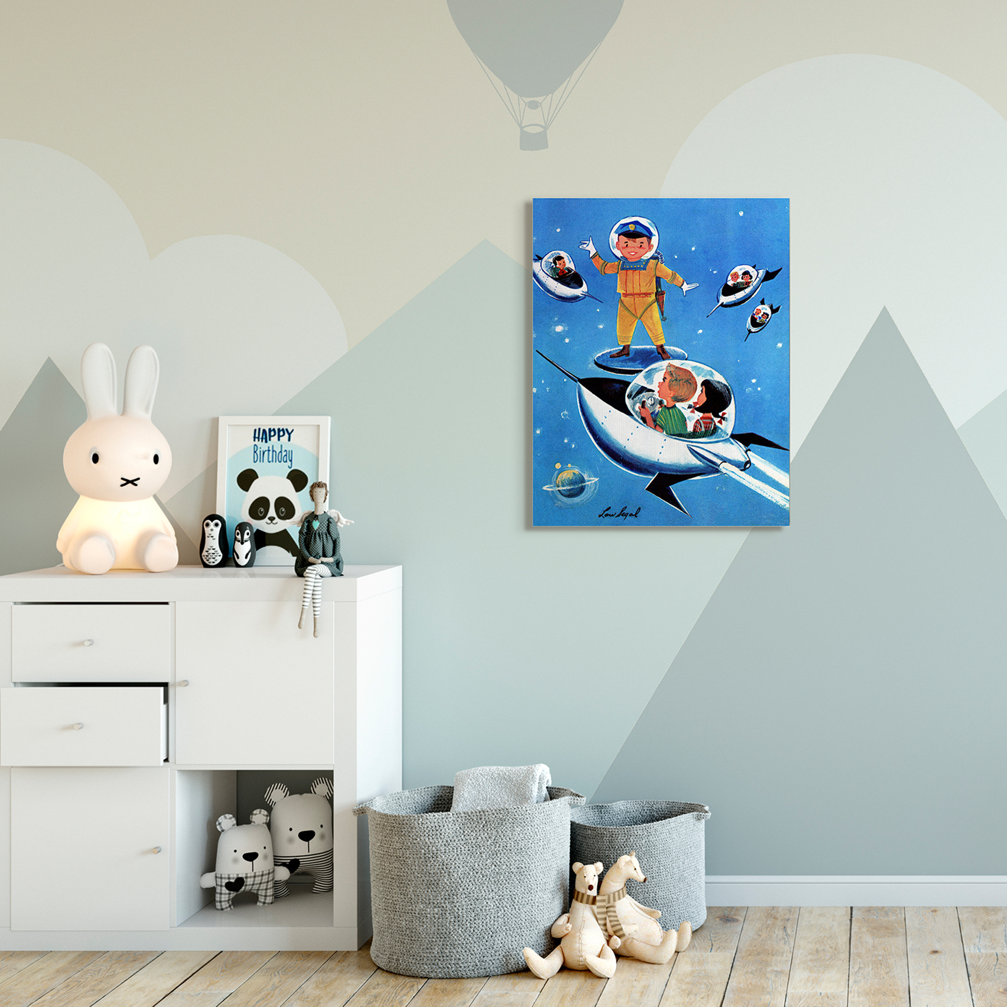 The Kids Room by Stupell Space Adventure Cartoon Blue Yellow Kids Nursery Painting Canvas Wall Art by The Saturday Evening Post