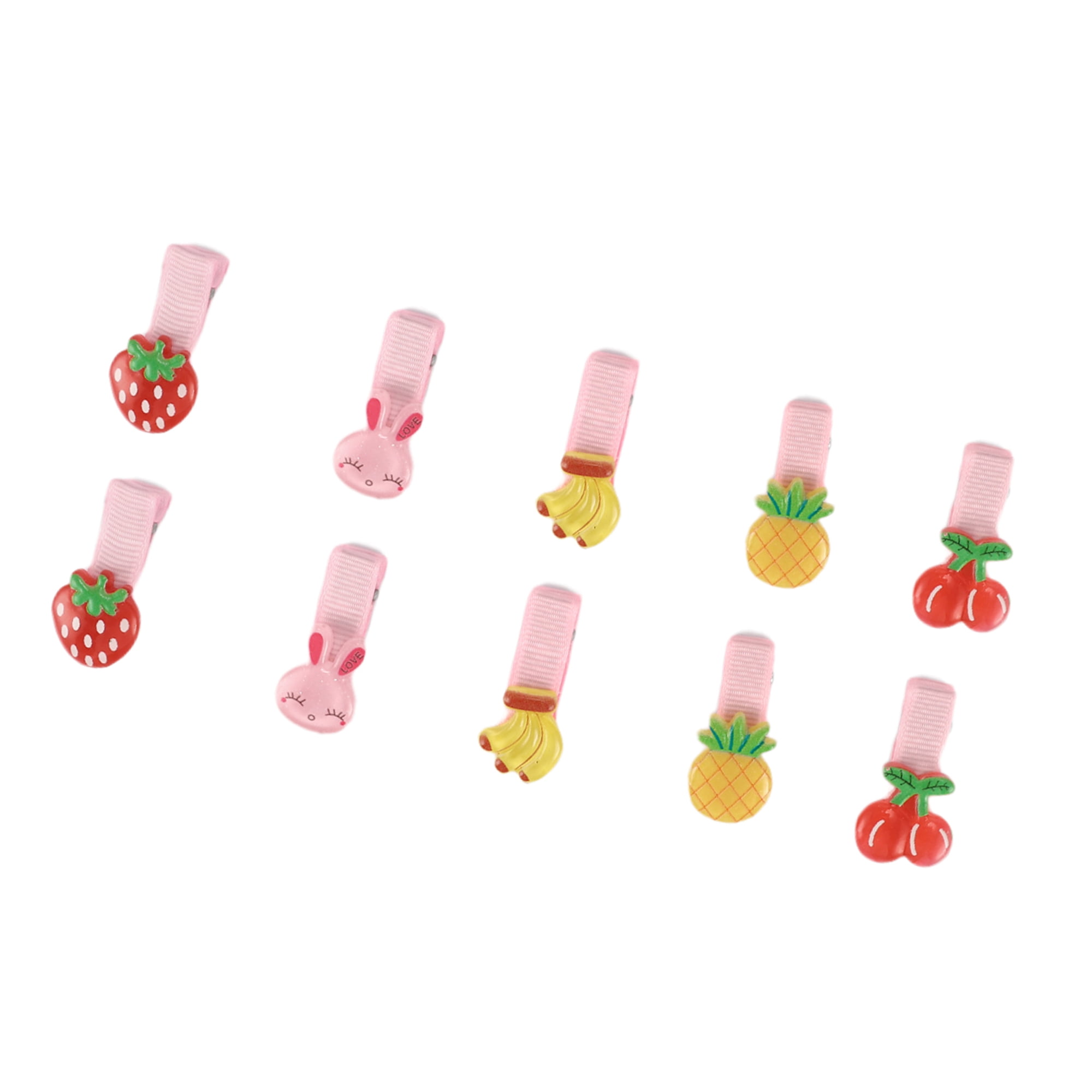 Unique Bargains 10Pcs Cute Bunny Banana Strawberry Cherry Hair Clips Pink Yellow Red
