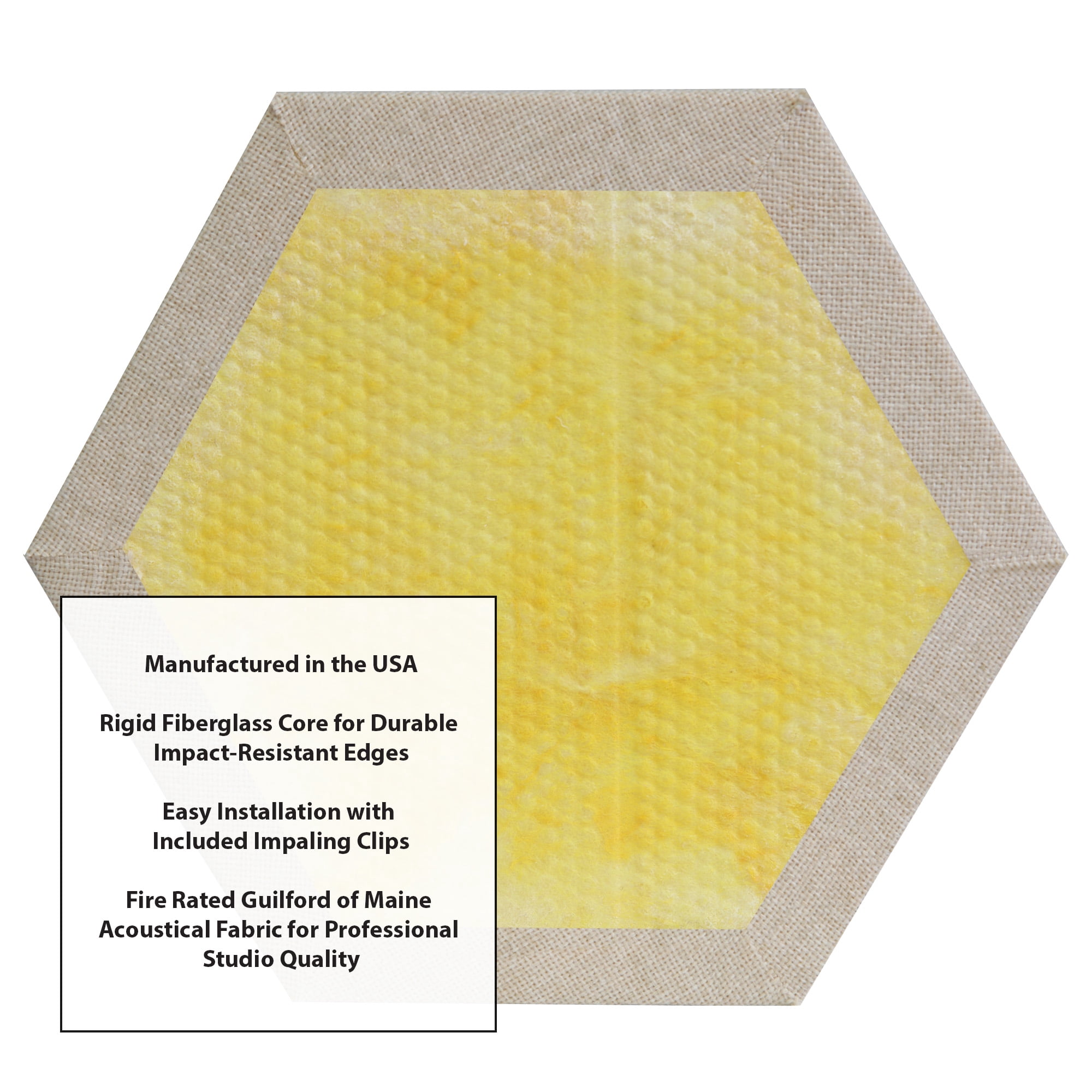 ATS Acoustics Hexagon Fire Rated Sound Absorbing Acoustic Panel 12" x 1" (Cream)