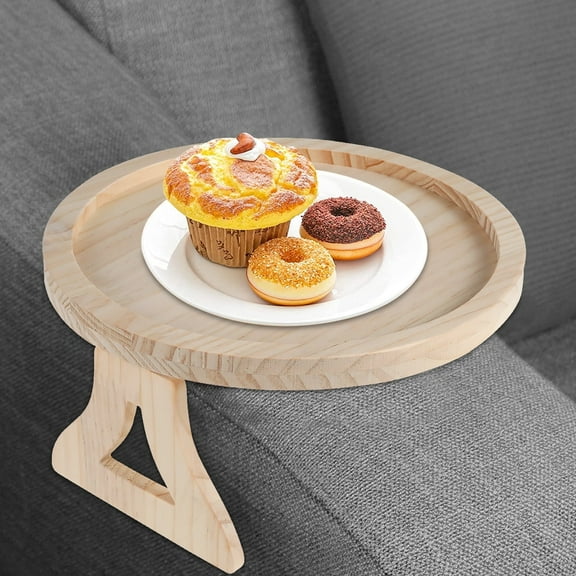 Sofa Arm Clip Table,Natural Pine Wood Sofa Side Tables Round Foldable Sofa Armrest Clip-On Tray Table Couch Arm Rest Organizer