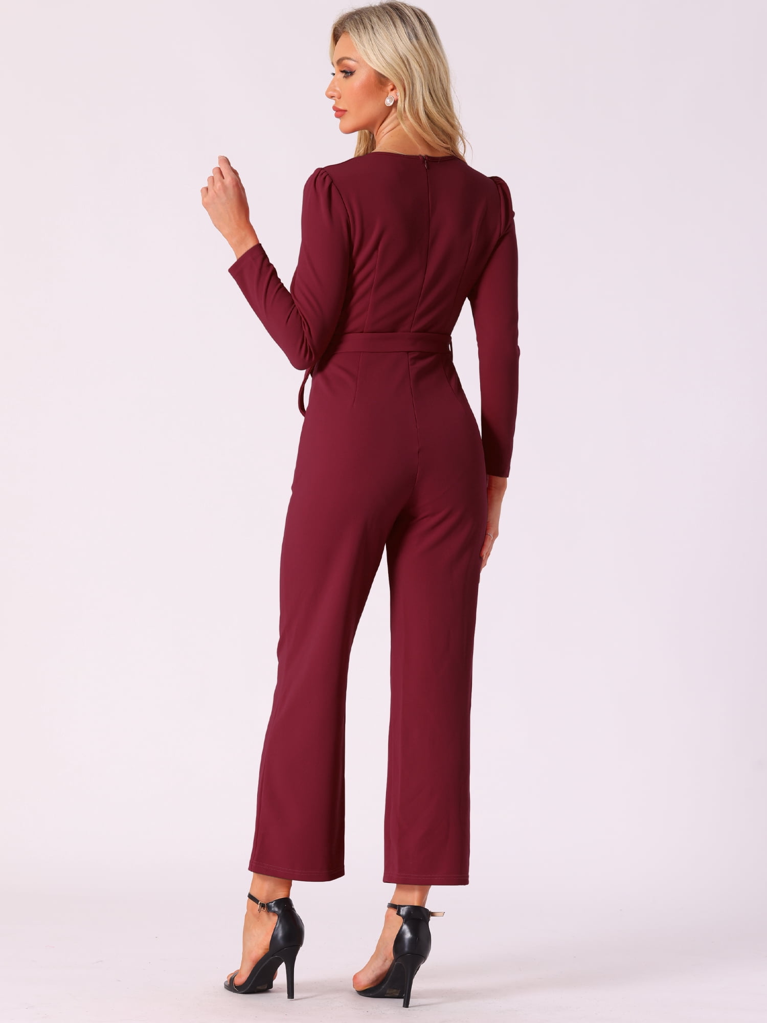 DARING DIVA Women's V Neck Wide Leg Elegant Knit Jumpsuits S Wine Red