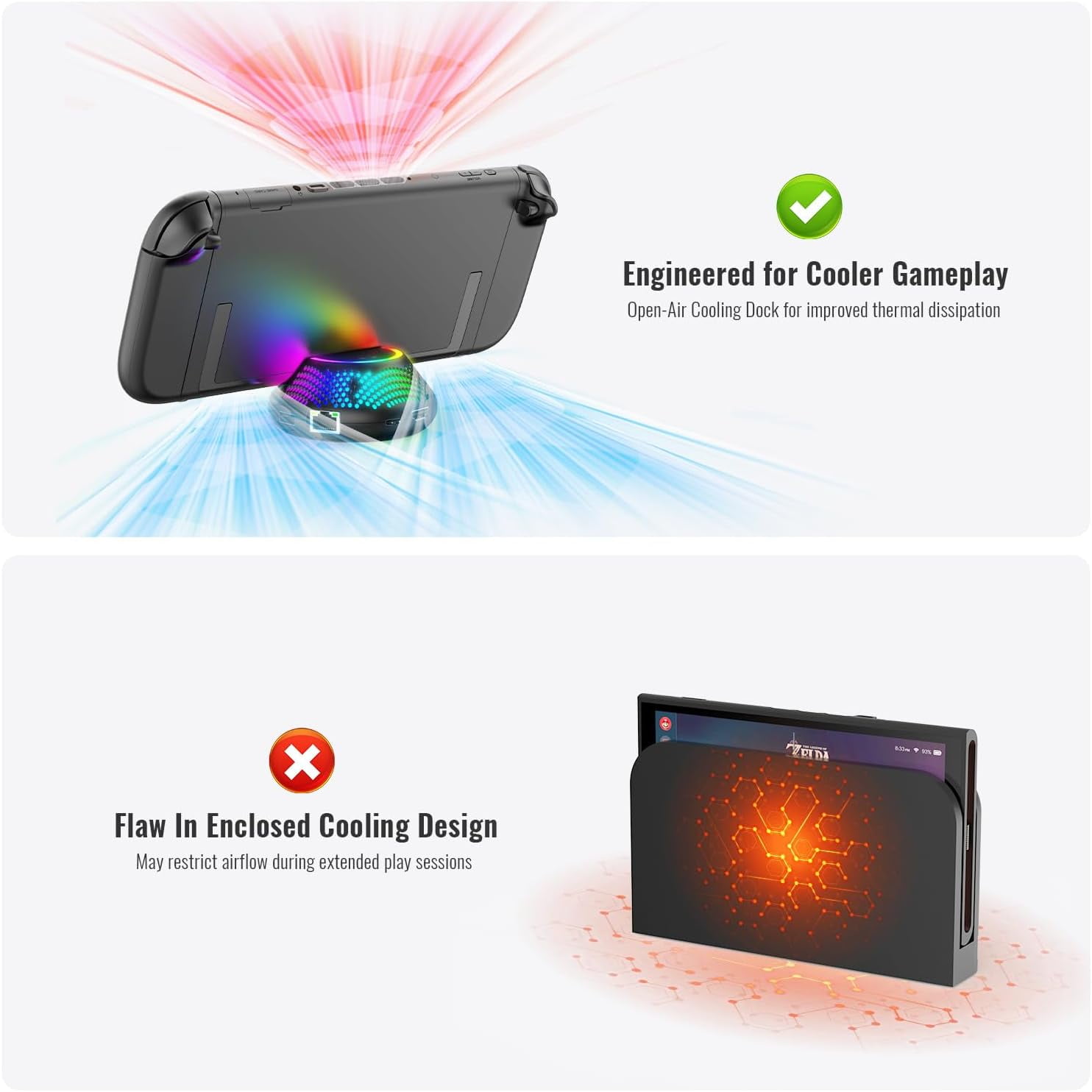 Portable TV Docking Station for Switch 2, with RGB Lighting - Support 1000Mbps Ethernet LAN Port/4K HDMI Output/2 USB Port/with RGB Lighting(Black)