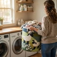 thumbnail image 5 of Quilted Laundry Basket Boho Fabric Floral Storage Hamper for Nursery Bedroom Laundry Room Clothes Toys (Rainbow paws), 5 of 7