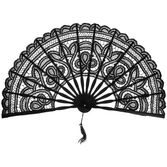 Black Performance Fan with Premium Lace and Bamboo Materials for Long-Term Use