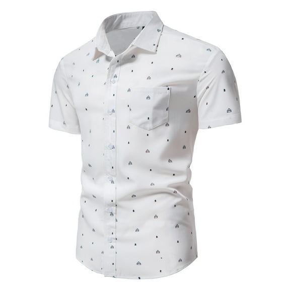 ALLLIST Short Sleeve Men's Shirts with Pockets Collared Button Down Shirts Casual White Geometric Mens Clothing