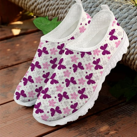 Summer Loafers Women Cute Butterfly Printed Flat Casual Shoes 2024 Woman Flats Nursing Sneaker Breathable Mesh Ladies Footwear