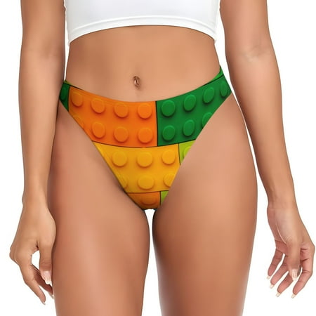 Qokaie Colorful Building Blocks Printed Women s Cotton Thong Underwear  Sexy Breathable Panties G-string-Large