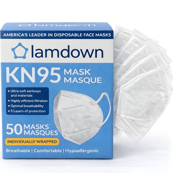 Lamdown (50-Pack) KN95 Face Masks, Premium 5-Layer Disposable Dust Mask Respirator for Adults White