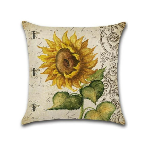 Throw Pillow Covers Vintage Sunflower Case Cushion Cotton Linen Sofa