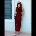thumbnail image 3 of Vestido Formal de Negocios para Mujer 2025, Sin Mangas, con Botones, Elegante, para Oficina, con Cinturón. Vino Tinto L, 3 of 5