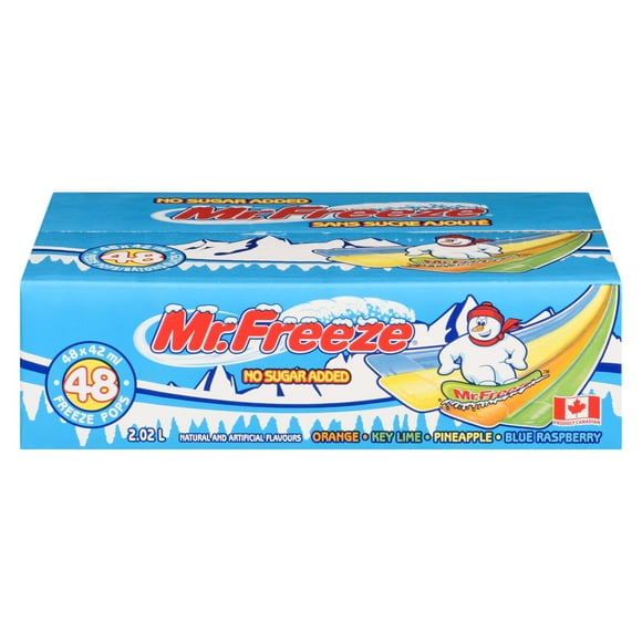 Mr. Freeze No Sugar Added Freeze Pops - Orange, Key Lime, Pineapple, Blue Raspberry - 48 x 42 ml, 48 x 42 ml