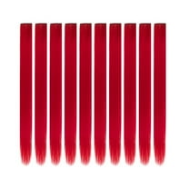 Hair Extension Clips 10pcs in Pure Red 20 Inch Straight Hair Synthetic Fiber Hairpieces for Party