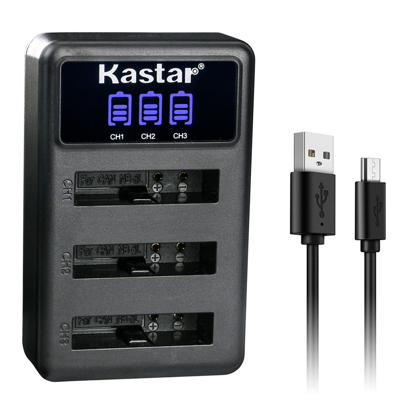 Kastar LCD Triple USB Battery Charger Compatible with Canon NB-5L NB5L, NB-5LH NB5LH, 1135B001 Battery, CB-2LX CB-2LXE Charger, Digital IXUS 800 IS, Digital IXUS 850 IS, Digital IXUS 860 IS - image 1 of 5