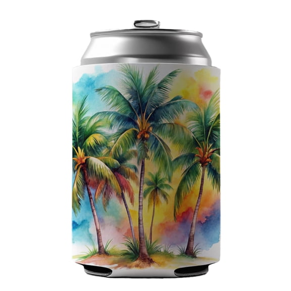 Palm Trees Tropical Watercolor Design Drink Beer Soda Insulated Sleeve Holder Can Cooler Hugger