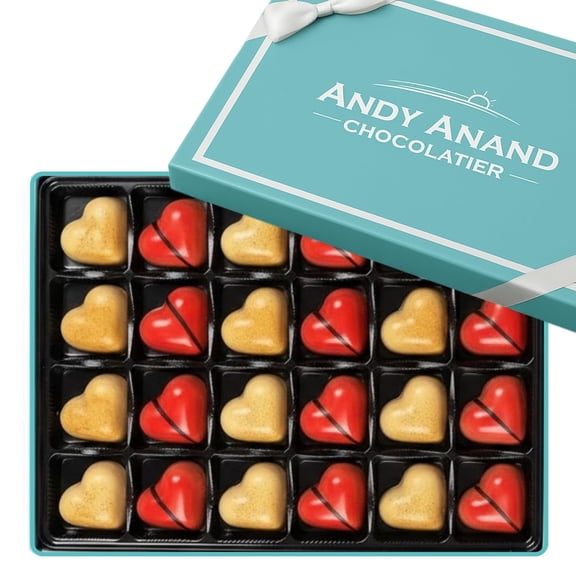 Andy Anand Belgian White Chocolate Hearts, 24 Pieces, Gourmet White Chocolate, Gift Box, 10.75 oz