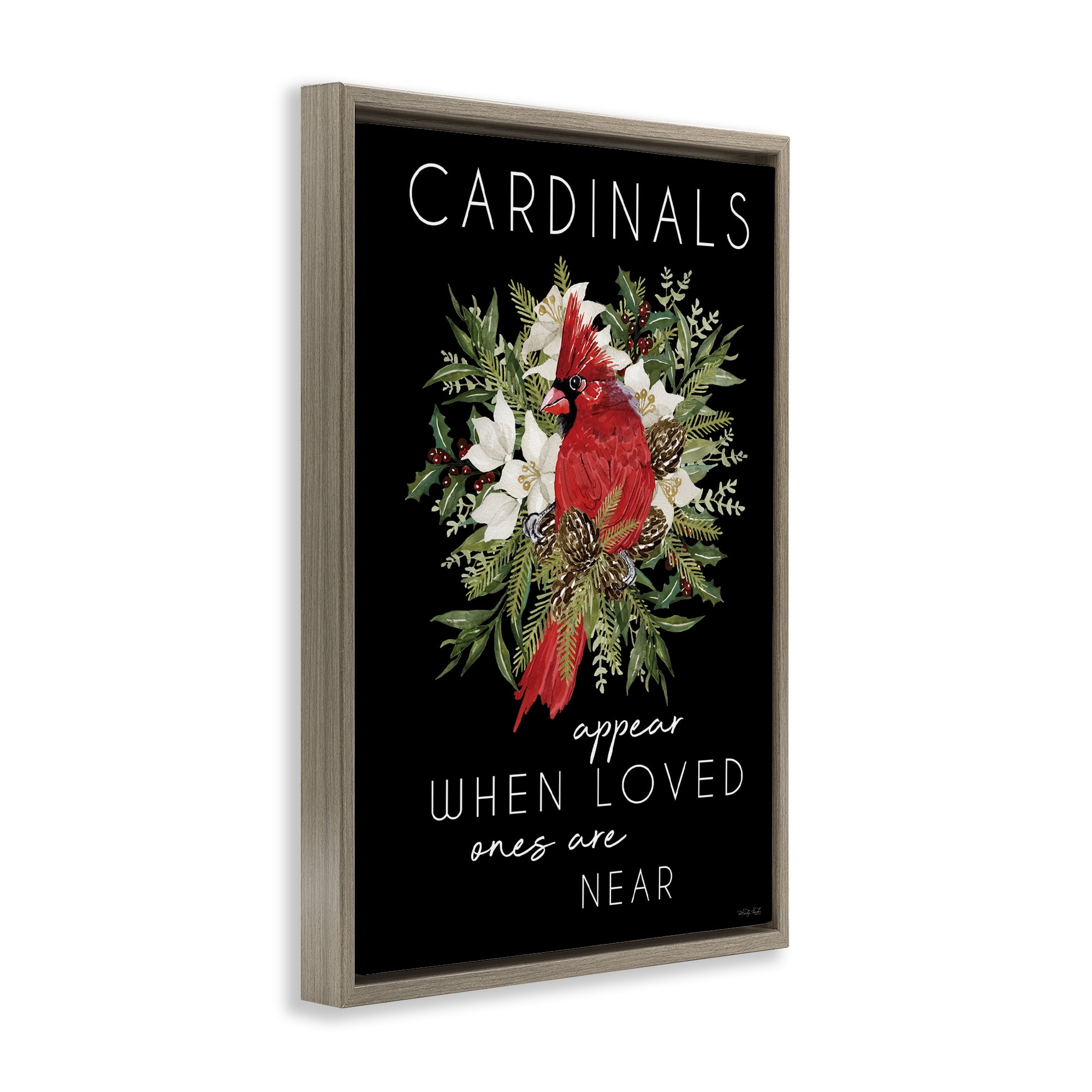 Cardinals Appear Seasonal Sentiment Brown Framed Floater Canvas Wall Art, design by Cindy Jacobs