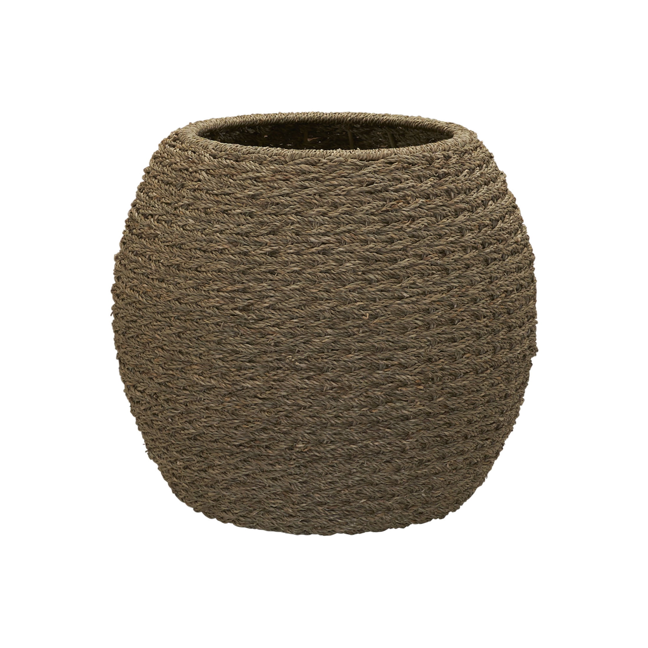 Household Essentials Handwoven Seagrass Barrel Wicker Storage Basket Side Table, Natural