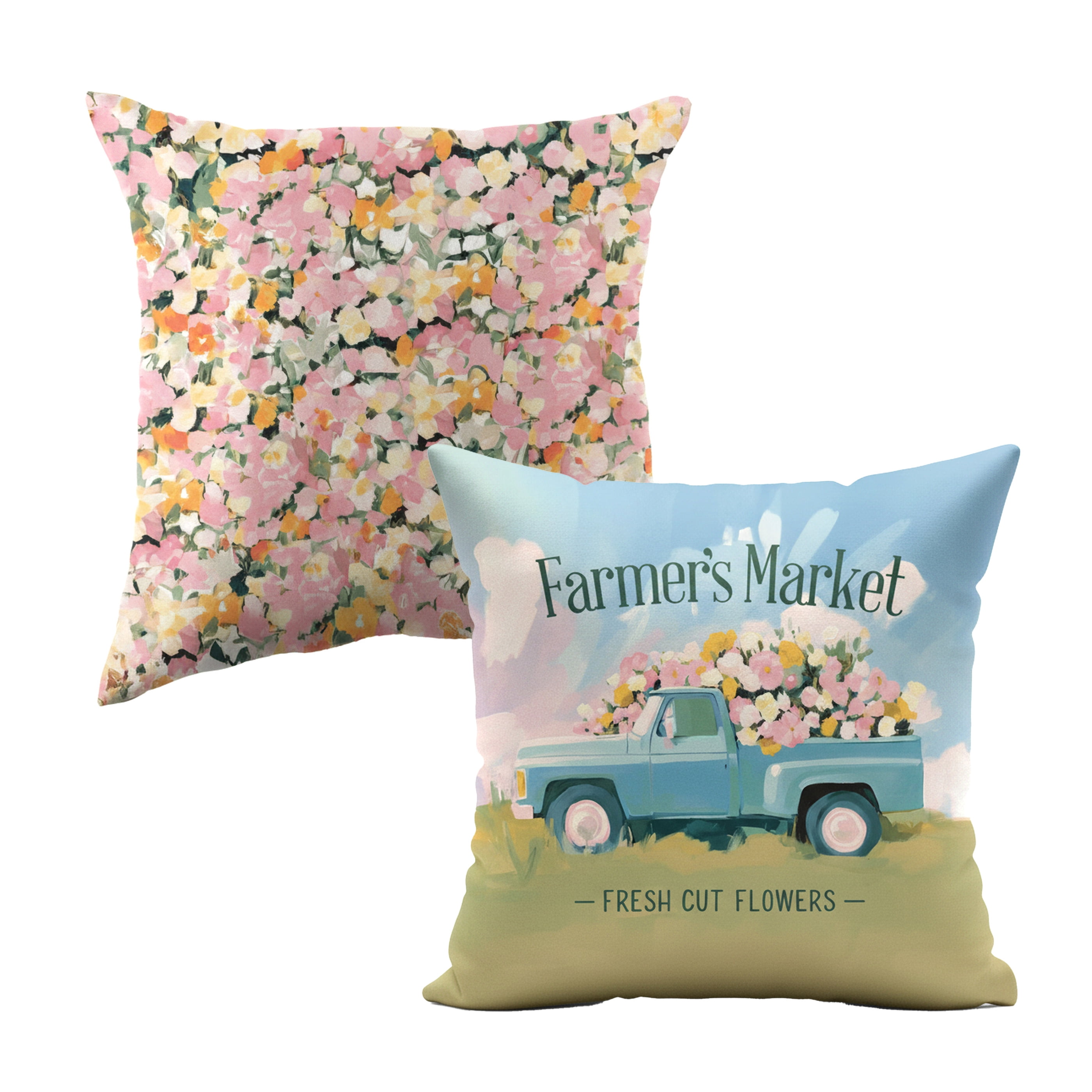 Mainstays 16 in x 16 in Blue Truck Outdoor Pillow, Multi-color