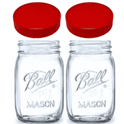 Jarming Collections Regular Mouth Ball Mason Jars 16 oz - Set of 2 Ball Pint Jars with Airtight Storage Lids - Made in USA