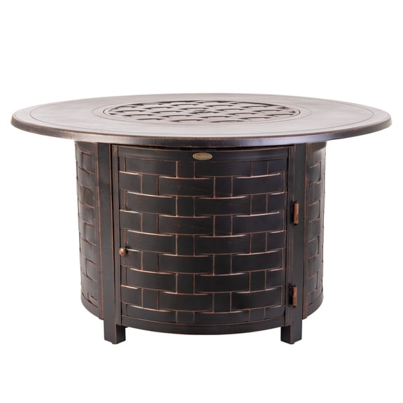 Fire Sense Perissa Basketweave Firepit Table Multifunctional with Fire Bowl Lid, Bronze Finish 44"