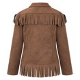 thumbnail image 3 of Kids Girls Toddler Fringe Suede Moto Jacket Long Sleeve Open Front Warm Cozy Windproof Western Utility Outerwear 11-12 Years, 3 of 9