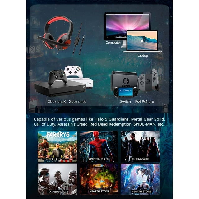 Wire Control Computer Game Earphones Universal Head-mounted Volume Control Headset with Microphone