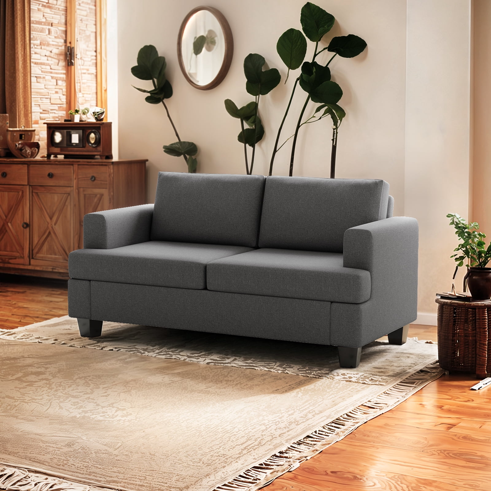 Furniliving 61.75”W Loveseat Sofa, 2 Seat Love Seat Sofa with Armrests, Comfy Couches for Living Room, Bedroom, Apartment and Office (Dark Gray)