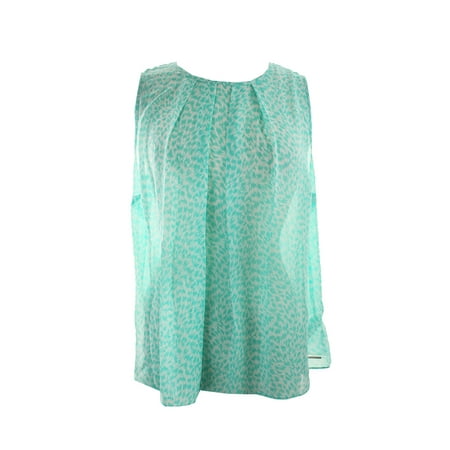 Michael Michael Kors Petite Aqua Pleated Sheer Top P-L