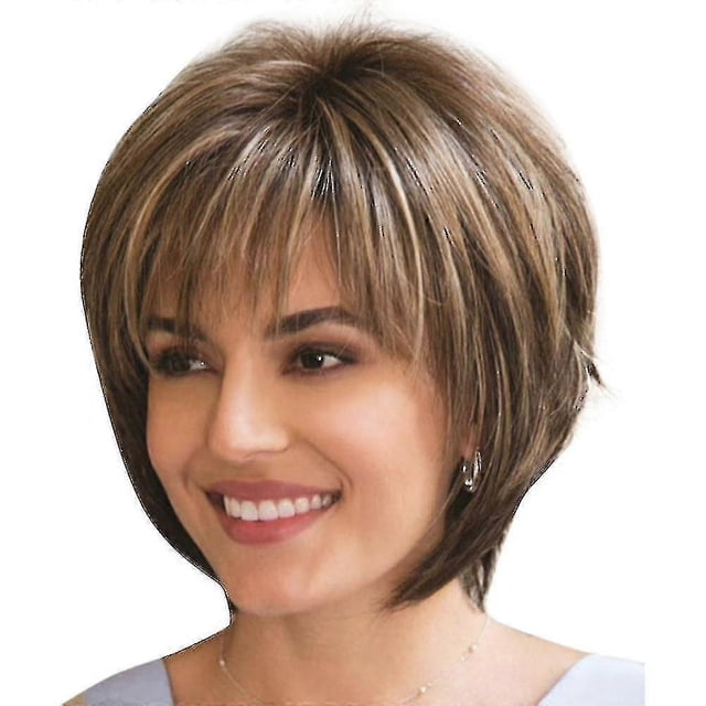 Women Real Natural Wig Ladies Short Straight Hair Bob With Bangs Full Wigs
