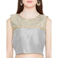 thumbnail image 3 of eloria Women's Gottapati Design Art Silk Sari Top Summer Casual Boat Neck Blouse Color : Light Grey, Size : 34, 3 of 6