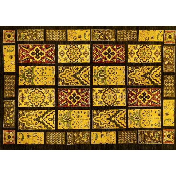 Ahgly Company Machine Washable Indoor Rectangle Abstract Yellow Modern Area Rugs, 3' x 5'
