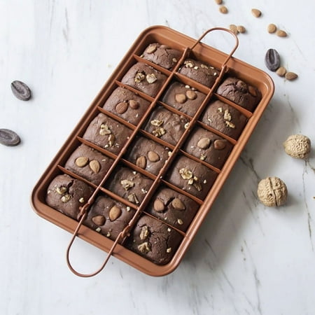 

Maxcozy Brownie Copper Nonstick Baking Pan with Built-In Slicer Brownie Baking Tray 18-oven Pre-cut Brownie Baking Tray With Slicer