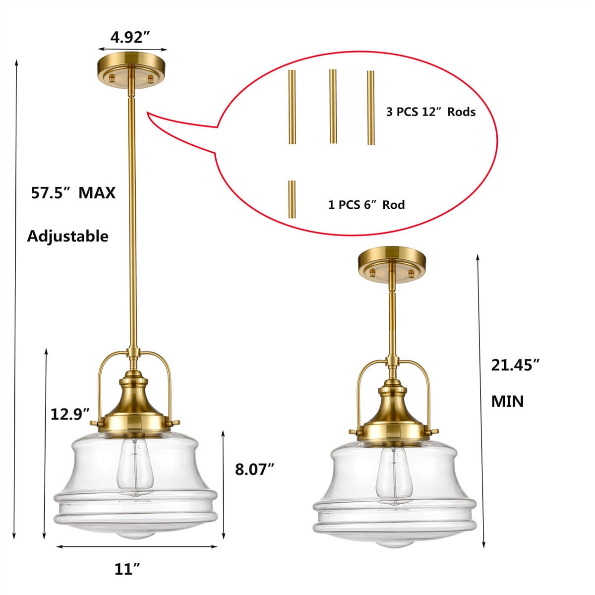 Modern Schoolhouse Pendant Light Fixtures Brass Hanging Light for Kitchen Island