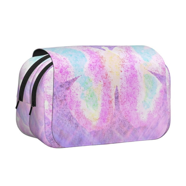 Disketp Purple Sparkling Butterfly Estuche de Lápices de Doble Capa con Tapa Abatible y Cremallera, Organizador Escolar para Adolescentes y Adultos
