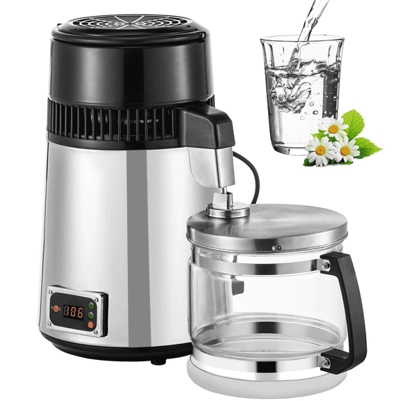 1.1 Gallon/4L Water Distiller Countertop 750W 304 Stainless Steel Distilled Water Maker Machine with Glass Carafe, Home Pure Clean Water Device