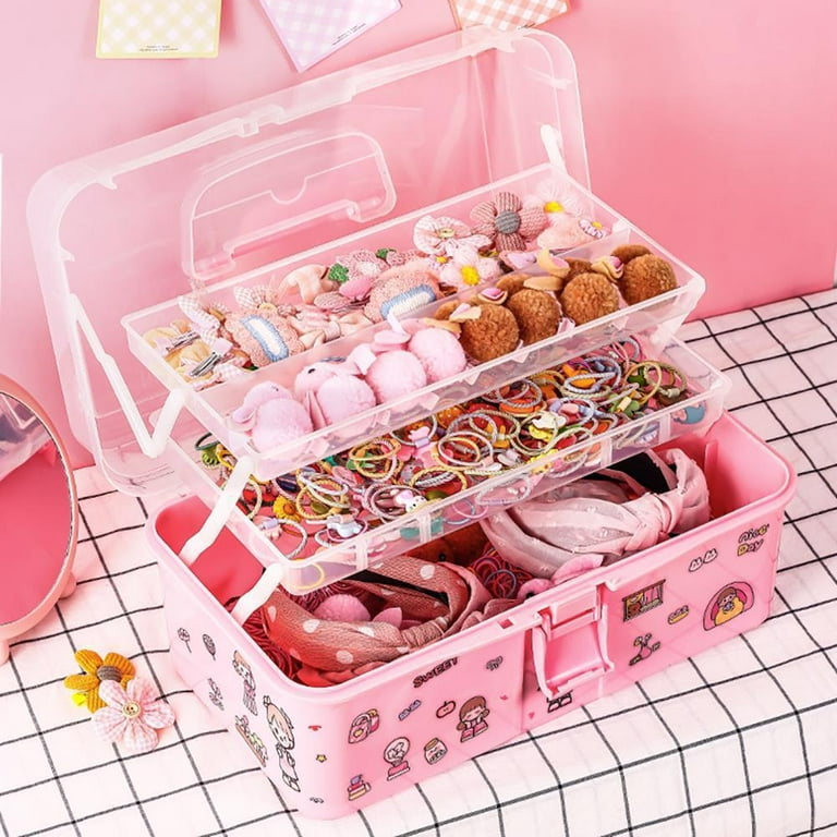 Hair Accessories Organizer, Pink Hair Accessory Jewelry Box For Girls, Portable Travel Hair Accessories Storage For Hairband Hair Ties Clips  Organiz
