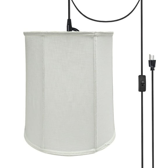 Aspen Creative 75037-21 One-Light Plug-In Swag Pendant Light Conversion Kit with Transitional Empire Fabric Lamp Shade, Off White, 14" width