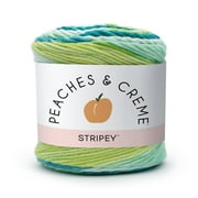 Peaches & Creme Stripey 4 Medium Cotton Yarn, Green Stripes 2oz/56.7g, 102 Yards